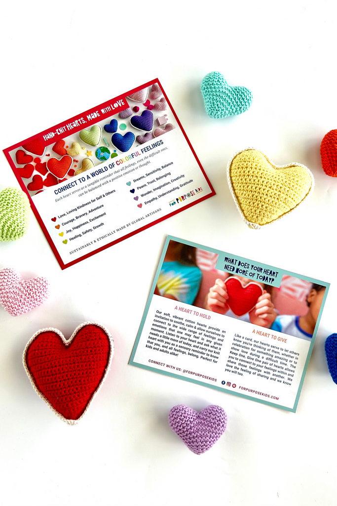 Connecting Hearts Collection- hand-knit hearts representing different emotions