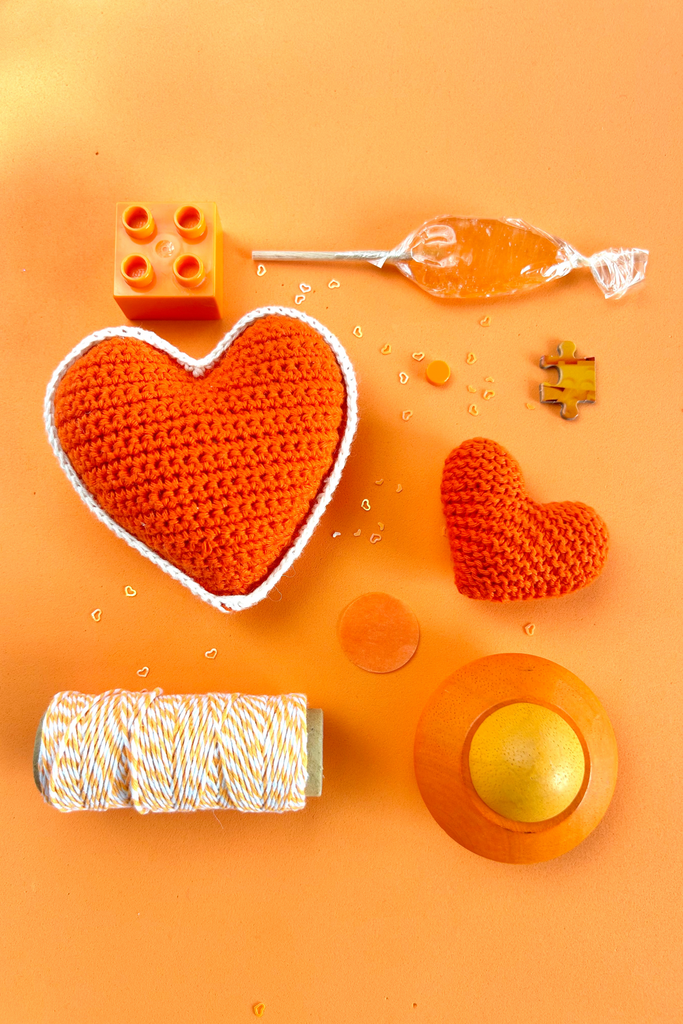 Orange Knit Heart- Courage, Bravery, Adventure