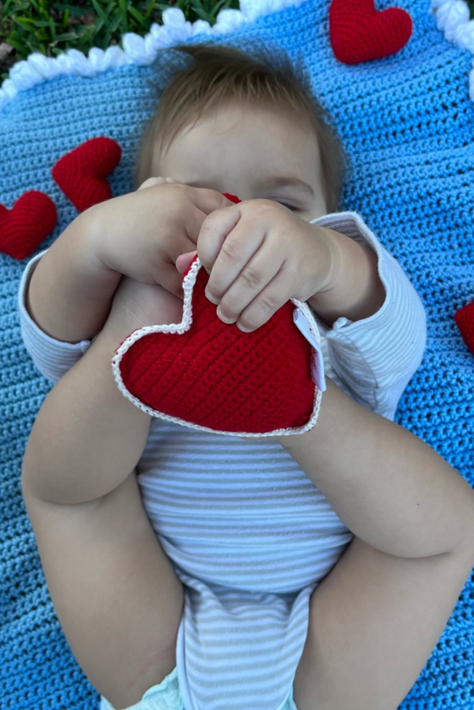 FPK Knit Hearts- hand knit toy for babies, fair trade toy for babies