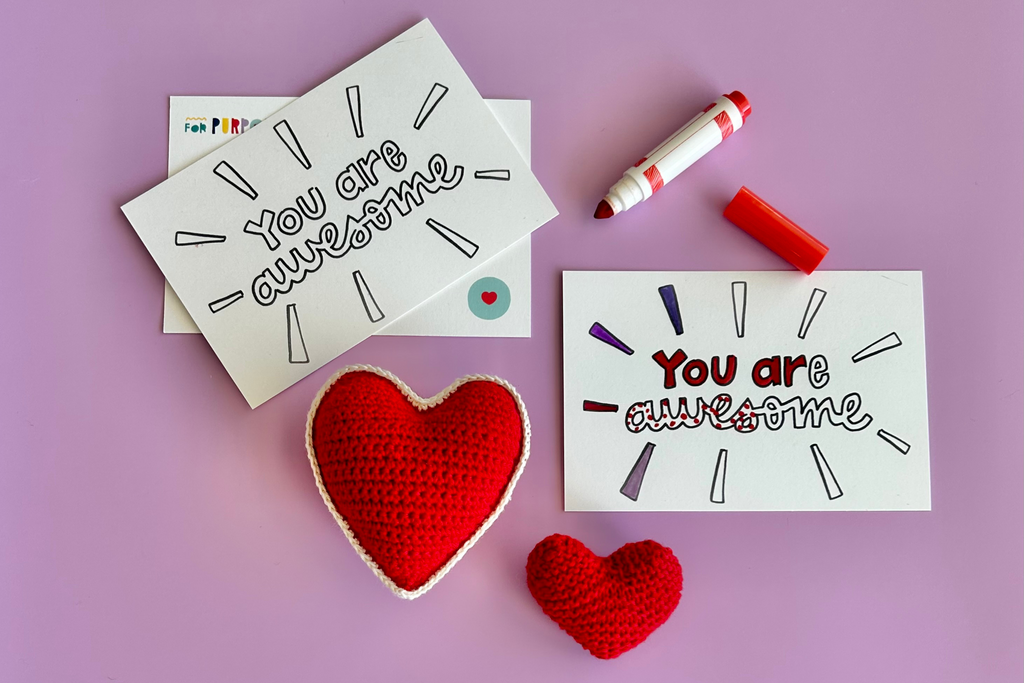 Red Knit Heart with Kindness Cards to build empathy in kids