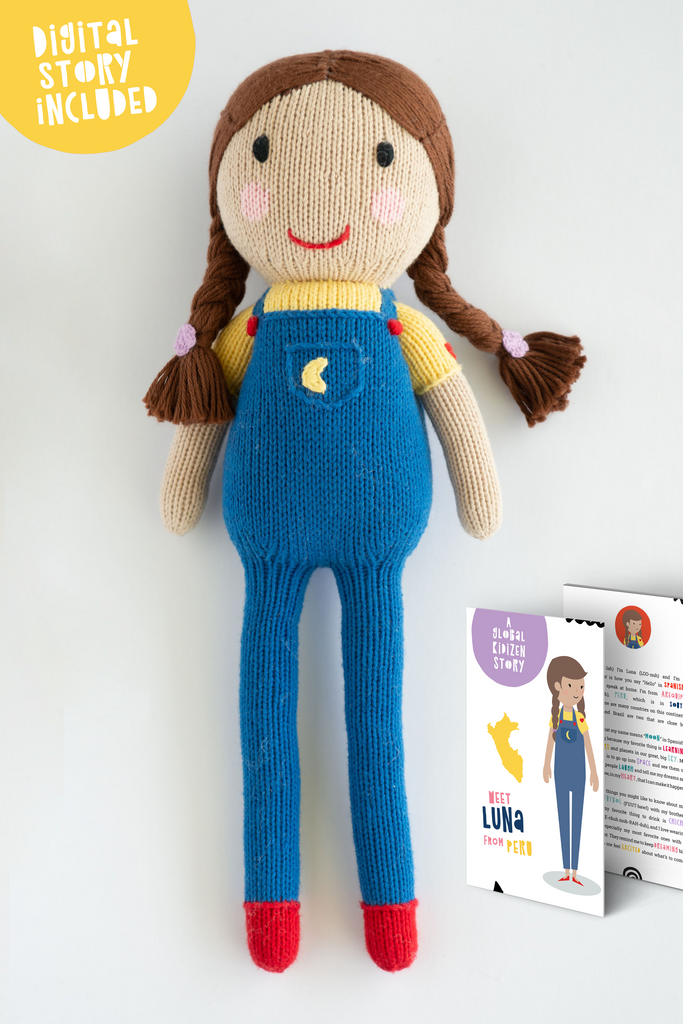 Meet Luna, the Global Kidizen Doll from Peru!  Luna loves learning about everything in the sky (especially the moon!) and dreams about the day when she will get to travel amongst the stars.  