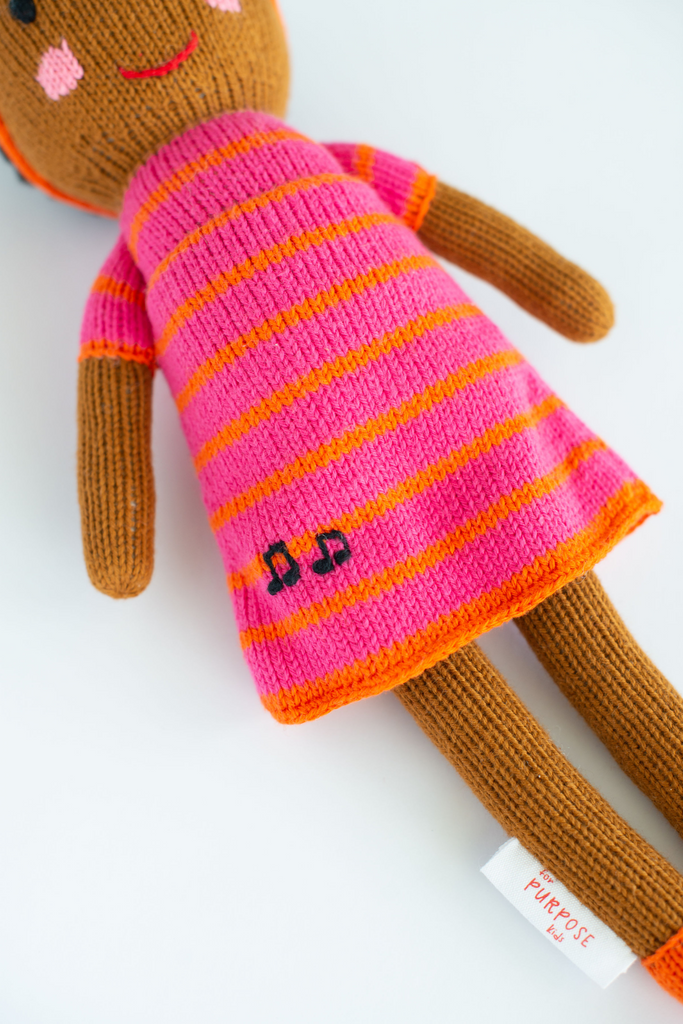 Diverse hand knit baby doll for preschool, meet Mapenzi the Global Kidizen from Kenya