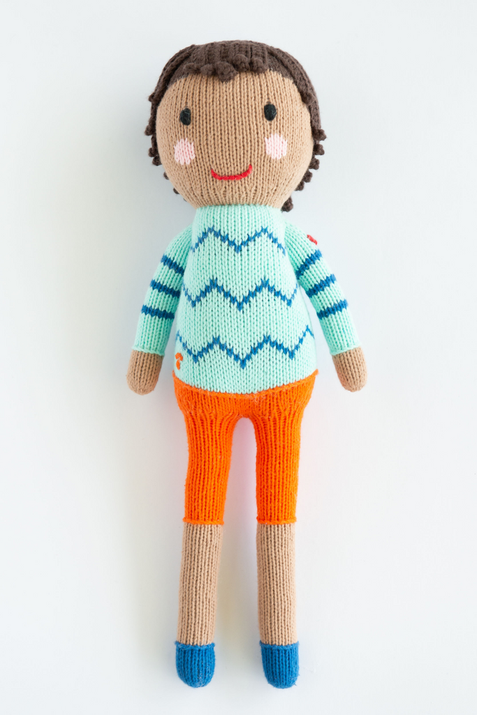Ravi from India, a Global Kidizen hand knit doll, boy doll, diverse doll for toddler